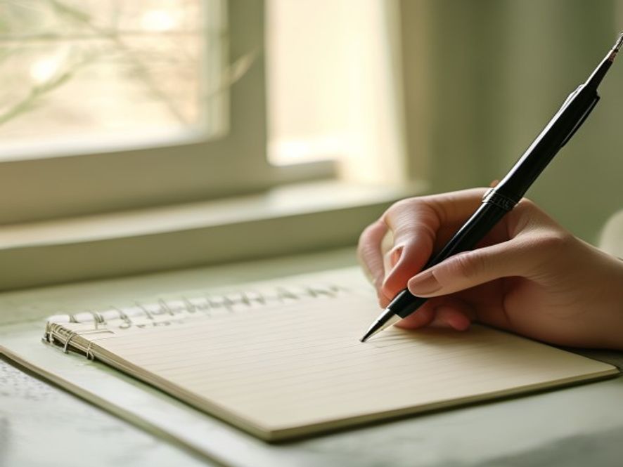 Stappenpagina in notitieboek met pen